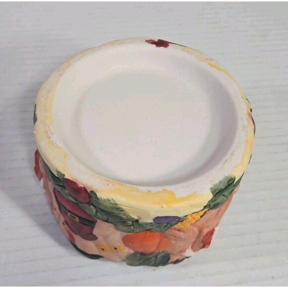 Thanksgiving Pilgrim Turkey Ceramic Candle Holder Bowl Fall Decor Hand Painted - Picture 5 of 7